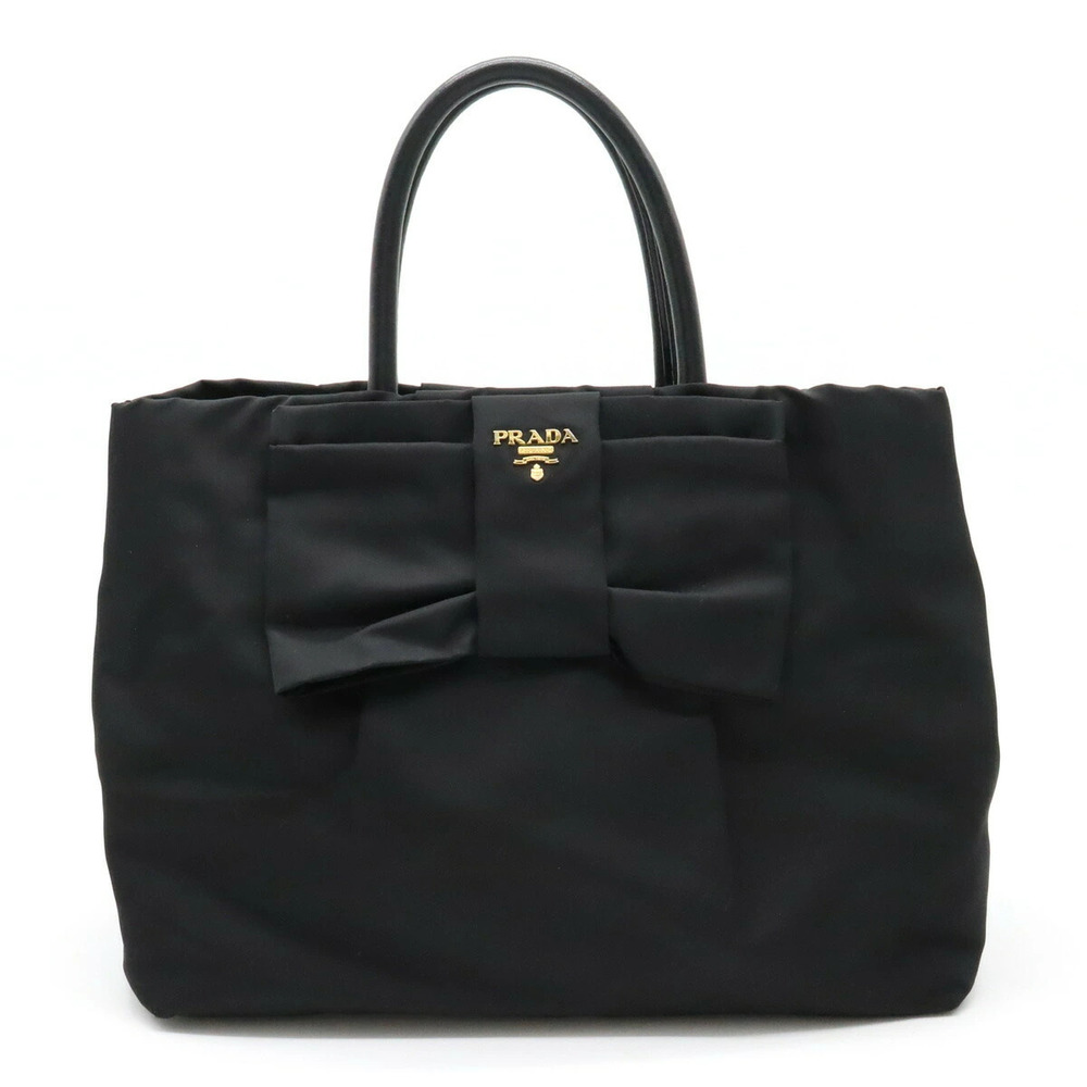 Prada Tote Bag Handbag Ribbon Leather NERO Black